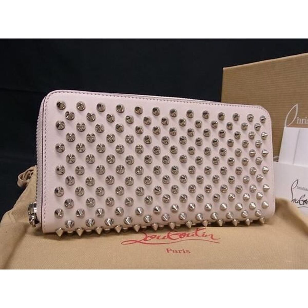 Christian Louboutin Panettone Spike Stud Leather Round Zip Long Wallet Pink